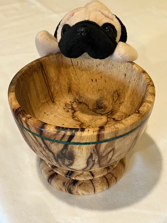 Spalted Chocolate Heart Pecan Bowl / Cup w/ Malachite Inlay