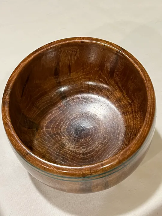 Spalted Chocolate Heart Pecan Bowl w/ 2 Bands of Malachite Inlay