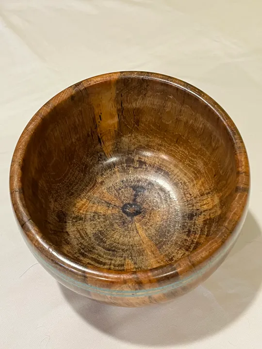 Spalted Chocolate Heart Pecan Bowl w/ 2 Bands of Turquoise Inlay