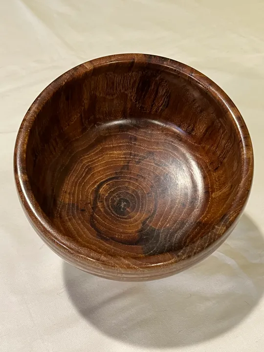 Spalted Chocolate Heart Pecan Bowl w/ Red Gold Sand Inlay