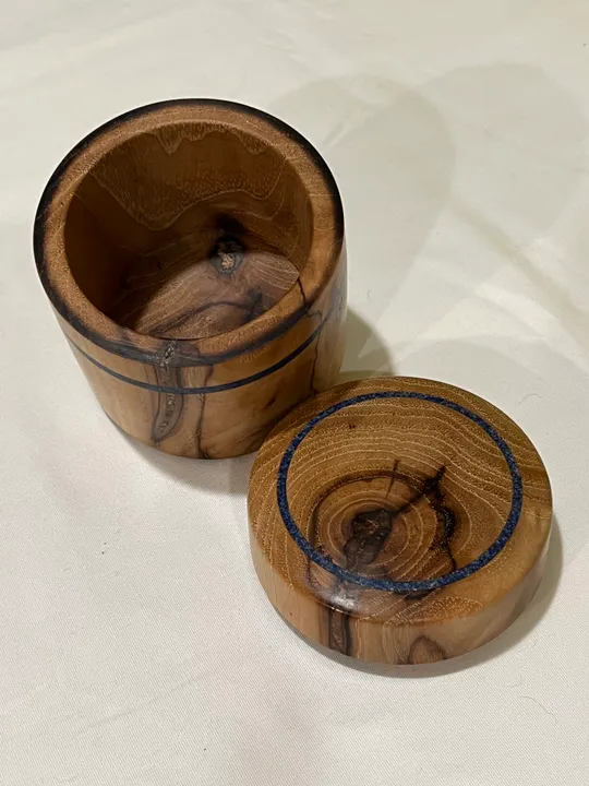 Spalted Chocolate Heart Pecan Lidded Container w/ Azurite Inlay