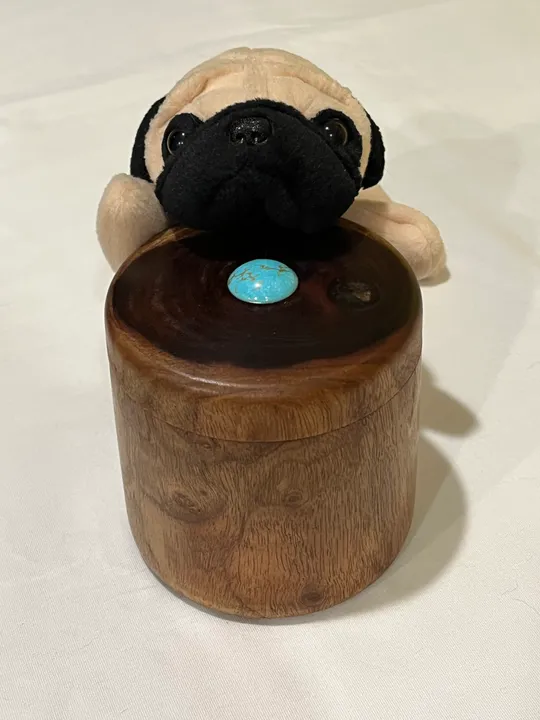 Sugi Lidded Container w/ Turquoise Cabochon