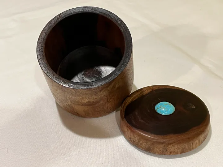 Sugi Lidded Container w/ Turquoise Cabochon