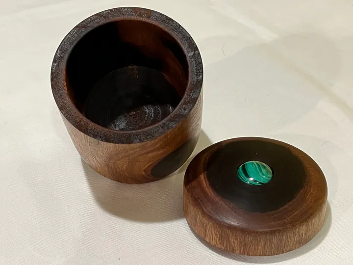 Sugi Lidded Container w/ Malachite Cabochon