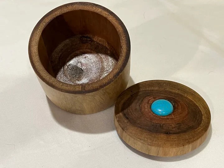 Sandalwood Lidded Container w/ Turquoise Cabochon