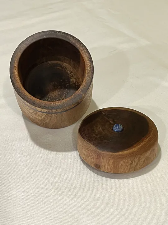 Sugi Lidded Container w/ Azurite Inlay and Cabochon