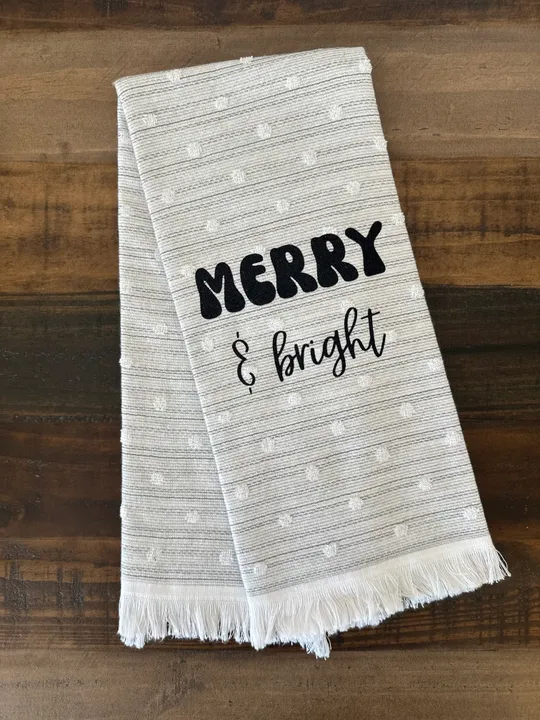 Merry and Bright Black Sparkle Kitchen Towel