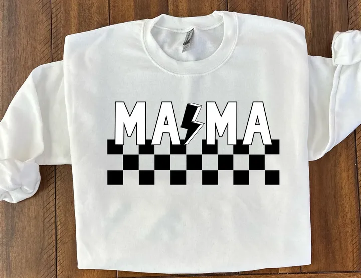 MAMA Black & White Checkered Sweatshirt