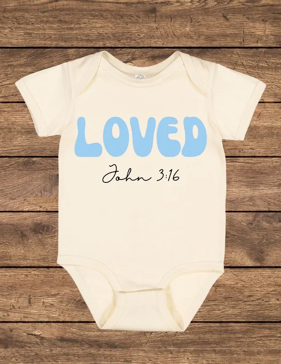 Loved Blue Letters Onesie