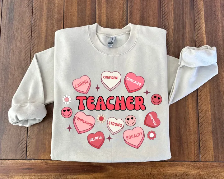 TEACHER Valentines Beige Sweatshirt