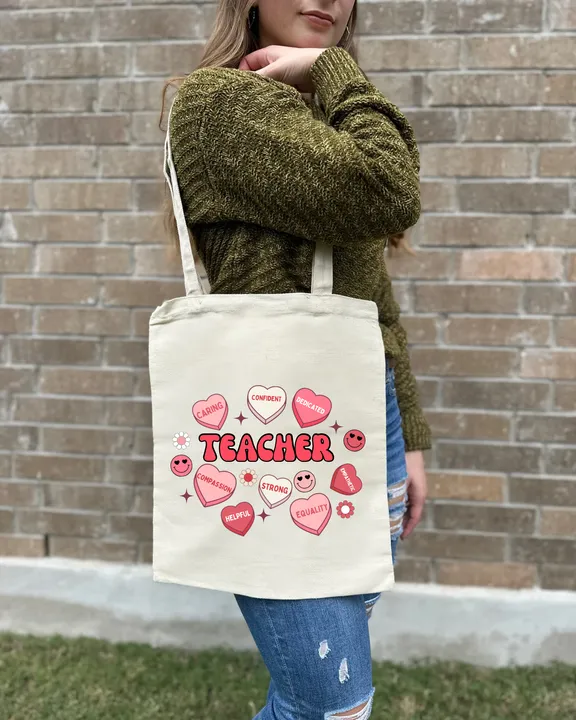 TEACHER Valentines Canvas Bag