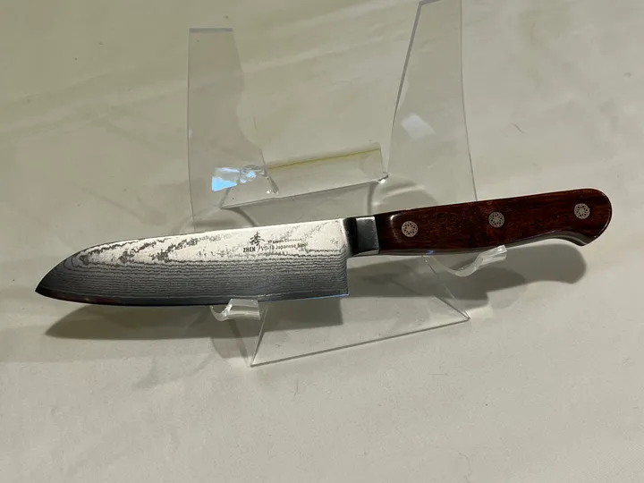 Zhen Santoku Knife with Rosewood Handle and 1/4" Stainless Tube and 1/16" Brass Pins