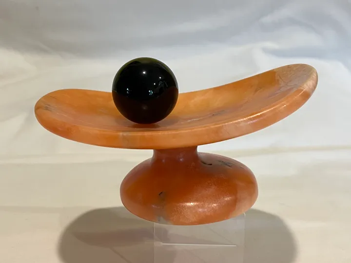 Orange Alabaster Free Form Dish with Onyx Ball