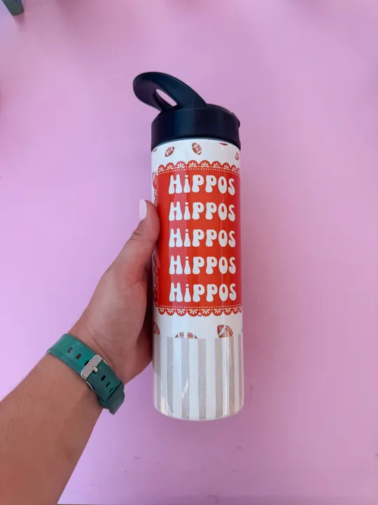 Football Hippos 20oz Water Bottle