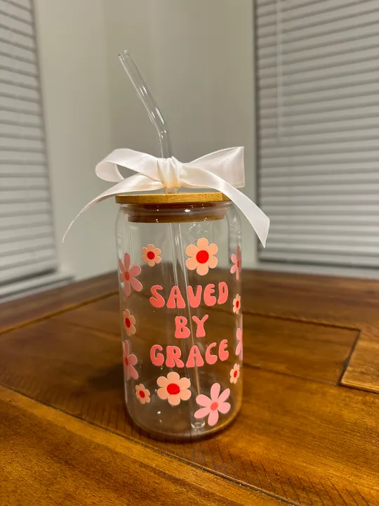 Saved By Grace Glass Cup