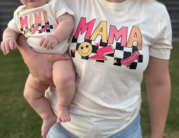Cream Mama Pink Checkered Short Sleeve