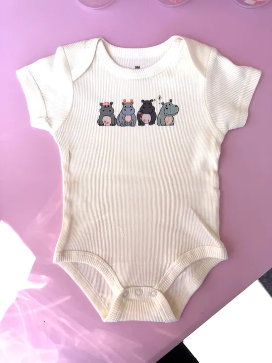 Spring Hippo Ribbed Cream Onesie