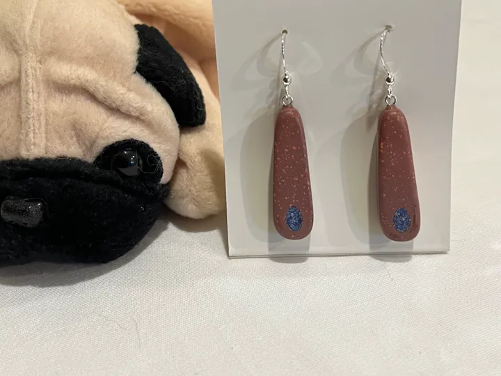 Spotted Catlinite Earrings w/ Azurite Inlay