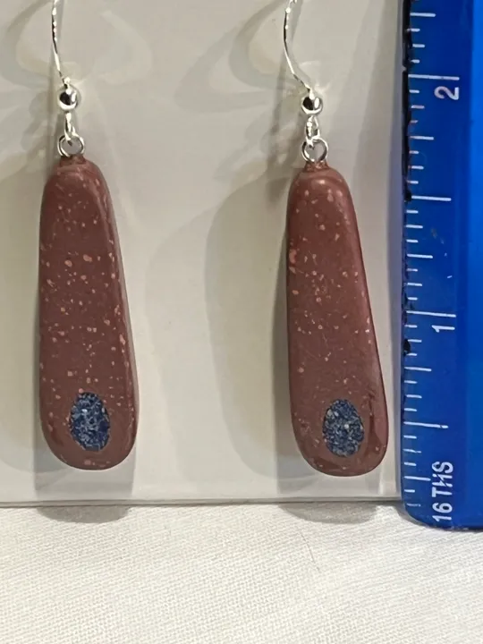 Spotted Catlinite Earrings w/ Azurite Inlay