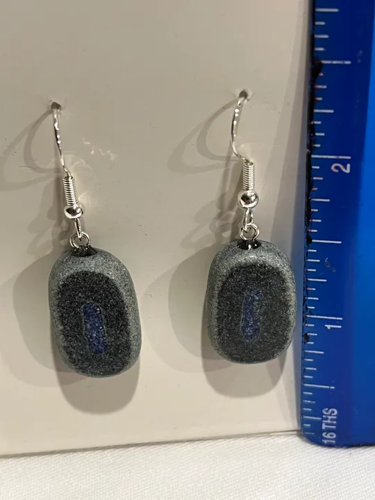 Steatite Earrings w/ Azurite Inlay