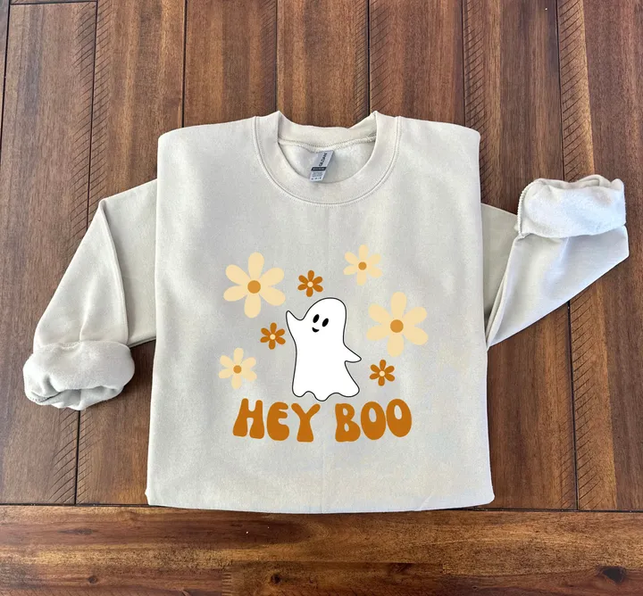 Hey Boo! Beige Sweatshirt