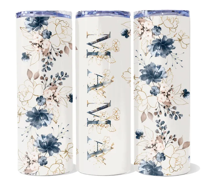 Mama Blue and Gold Floral 20oz Tumbler