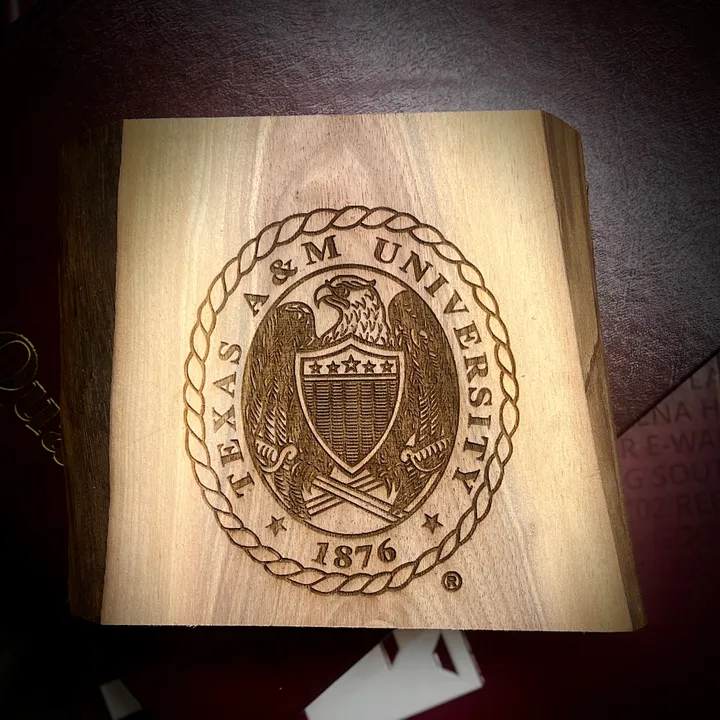 Aggie Ring Crest / Corps Stack Black Walnut Home/Office Decor