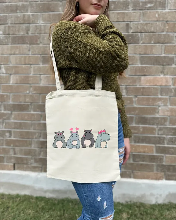 Valentines Hippos Canvas Bags