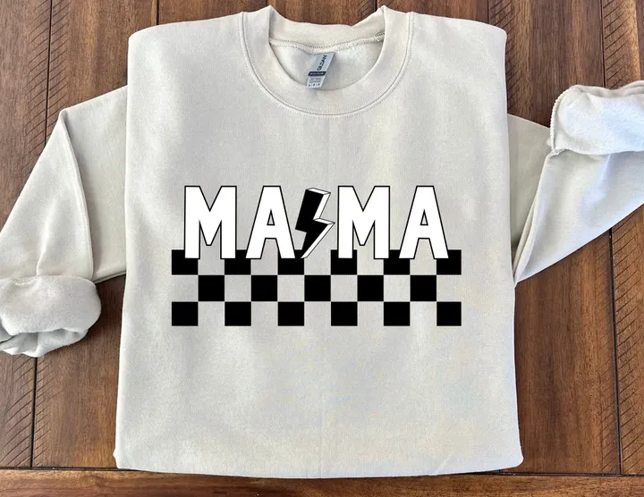 MAMA Black & White Checkered Sweatshirt