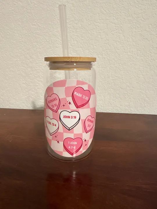 Scripture Hearts Glass Cup